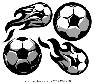 Juego de cuatro pelotas de fútbol. Ilustración vectorial. Elementos o plantillas para el diseño.