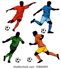 Set of four soccer players in different poses. Beautiful items for your design.