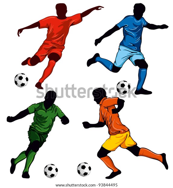 異なるポーズの4人のサッカー選手のセット デザインに合った素晴らしいアイテム のベクター画像素材 ロイヤリティフリー