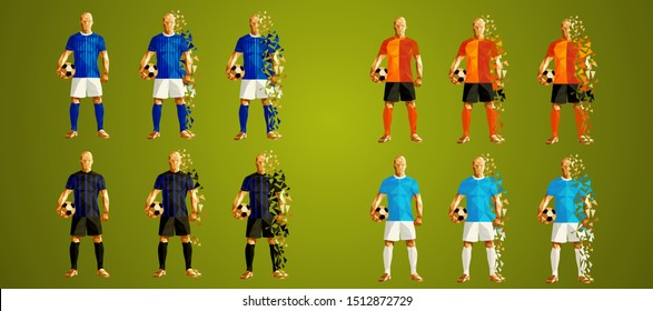 set of four soccer teams wearing colourful uniforms, isolated on a green background, vector illustration, Champion's league group C , Football, set 3/24, Shakhtar, Zagreb, Atalanta, Manchester