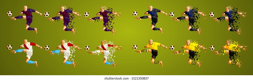 set of four soccer teams wearing colourful uniforms, isolated on a green background, vector illustration, Champion's league group F , Football.  Set 13/24, Slavia, Inter, Borussia, Barcelona