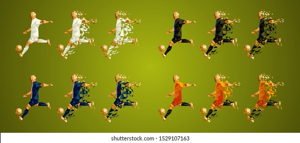 set of four soccer teams wearing colourful uniforms, isolated on a green background, vector illustration, Champion's league group A , Football, set 17/24, Real, Brugge, PSG, Galatasaray