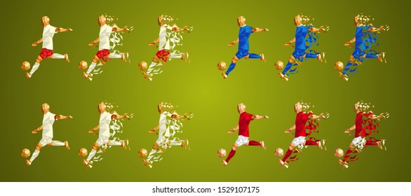 set of four soccer teams wearing colourful uniforms, isolated on a green background, vector illustration, Champion's league group G , Football, set 20/24, Leipzig, Zenit, Lyon, Benfica