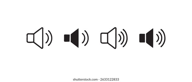 Set of four sound volume icons with increasing audio levels.