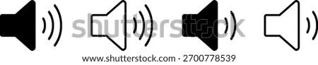 A set of four speaker icons, two solid black and two outlined, representing varying sound volumes and audio output.