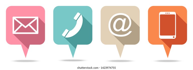 Set Of Four Speech Bubbles Contact Retro Colors