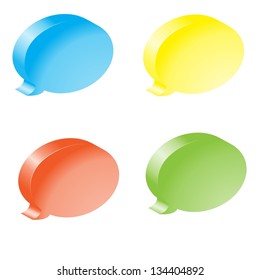 Set of four speech bubbles in different colours on white background
