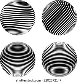 Set of four spheres with  line. Black and white vector design elements. Round shape. vector illustration eps10 graphic