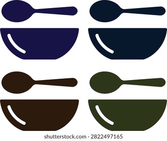 Set of four spoons and bowls in different colors