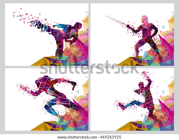 Set Four Sports Poster Banner Flyer Stock Vector Royalty Free