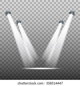 Set of four spot lights on podium on transparent background - vector illustration