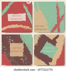 Set of four square abstract backgrounds with space for an inscription. Layout of package design, cover, page, postcard, label, social media design. Vector