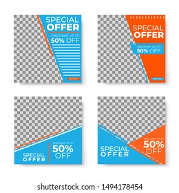 Set of four square banner template design with blank space for your image. Sale banner template for social media promotion, discount, sale