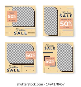 Set of four square banner template design with blank space for your image. Sale banner template for social media promotion, discount, sale