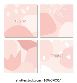 Conjunto de cuatro plantillas de diseño cuadradas con formas abstractas Vector ilustración dibujada a mano