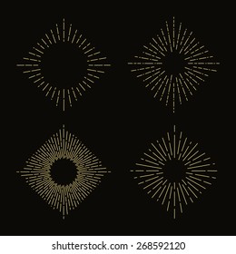 Set of four square vintage sunburst design elements, vector