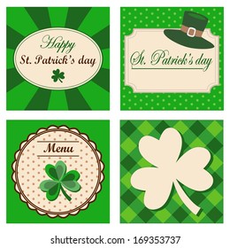 Set of four St. Patrick's day backgrounds, invitation menu greeting cards, vector illustration  