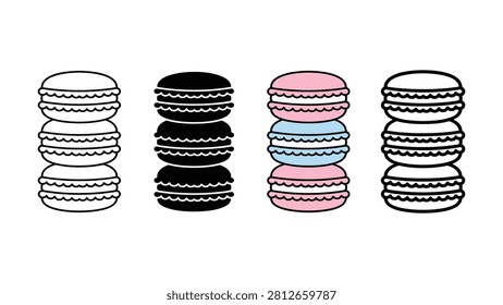 Set of four stacked french macaron cookie icons with variations