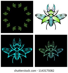 Set of four stag beetle drawings. Nice and beautiful hand-drawn vector illustration