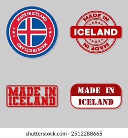 Set of four stamps with flag made in Iceland