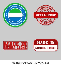 Set von vier Marken mit Flagge Made in Sierra Leone