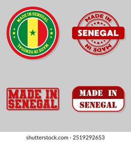 Satz von vier Marken mit Flagge made in Senegal