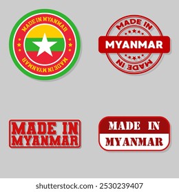 Set of four stamps with flag made in Myanmar
