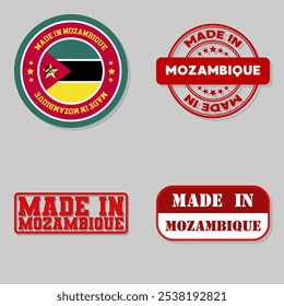 Set of four stamps with flag made in Mozambique