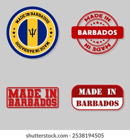 Satz von vier Marken mit Flagge made in Barbados