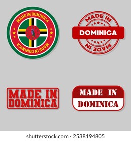 Conjunto de quatro selos com bandeira feita em Dominica