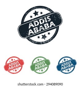 Set of four stamps with name Addis Ababa and stars, isolated on white