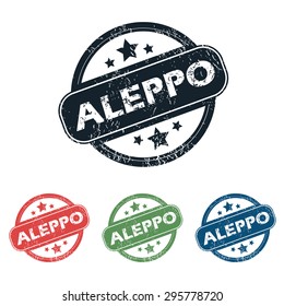 Set of four stamps with name Aleppo and stars, isolated on white