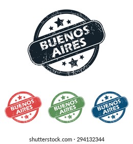Set of four stamps with name Buenos Aires and stars, isolated on white