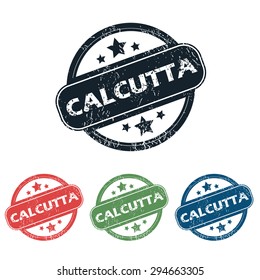 Set of four stamps with name Calcutta and stars, isolated on white