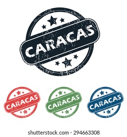 Set of four stamps with name Caracas and stars, isolated on white