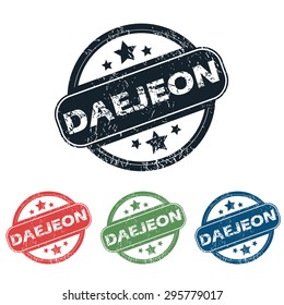 Set of four stamps with name Daejeon and stars, isolated on white