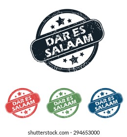 Set of four stamps with name Dar Es Salaam and stars, isolated on white