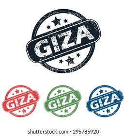Set of four stamps with name Giza and stars, isolated on white