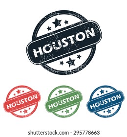 Set of four stamps with name Houston and stars, isolated on white