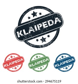 Set of four stamps with name Klaipeda and stars, isolated on white