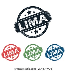 Set of four stamps with name Lima and stars, isolated on white