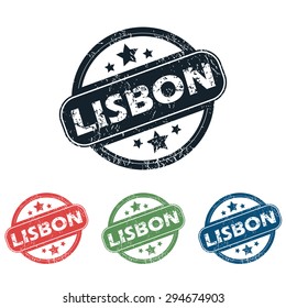 Set of four stamps with name Lisbon and stars, isolated on white