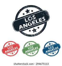 Set of four stamps with name Los Angeles and stars, isolated on white