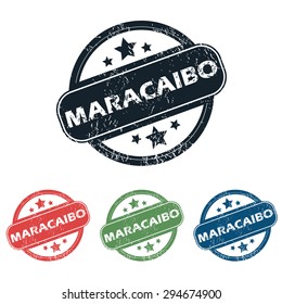 Set of four stamps with name Maracaibo and stars, isolated on white