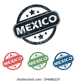Set of four stamps with name Mexico and stars, isolated on white