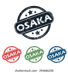 Set of four stamps with name Osaka and stars, isolated on white