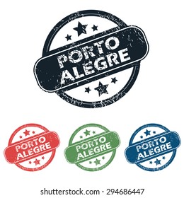 Set of four stamps with name Porto Alegre and stars, isolated on white