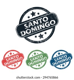 Set of four stamps with name Santo Domingo and stars, isolated on white