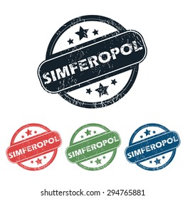 Set of four stamps with name Simferopol and stars, isolated on white