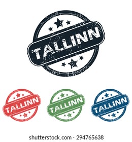 Set of four stamps with name Tallinn and stars, isolated on white